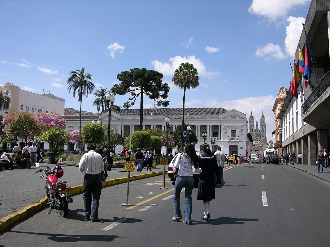 Ecuador Quito 02-08 Old Quito Plaza Grande City Hall And Basilica